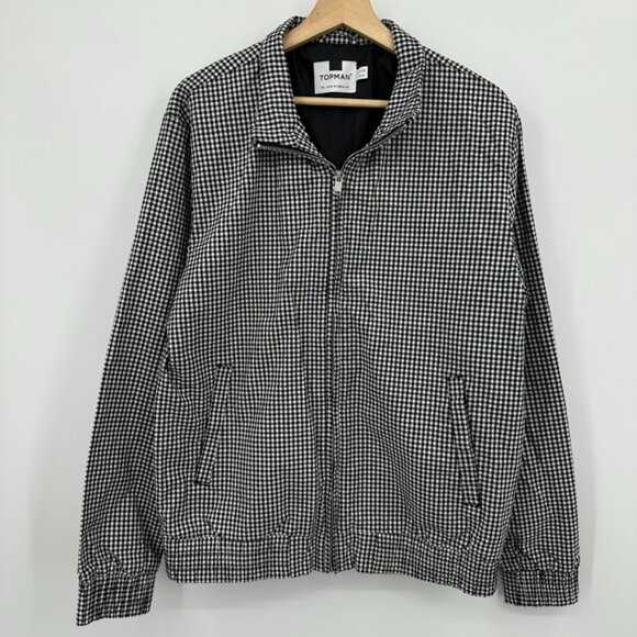 Topman Other - Topman Checkered Bomber Jacket Mens Size L Pockets Gingham Preppy Streetwear